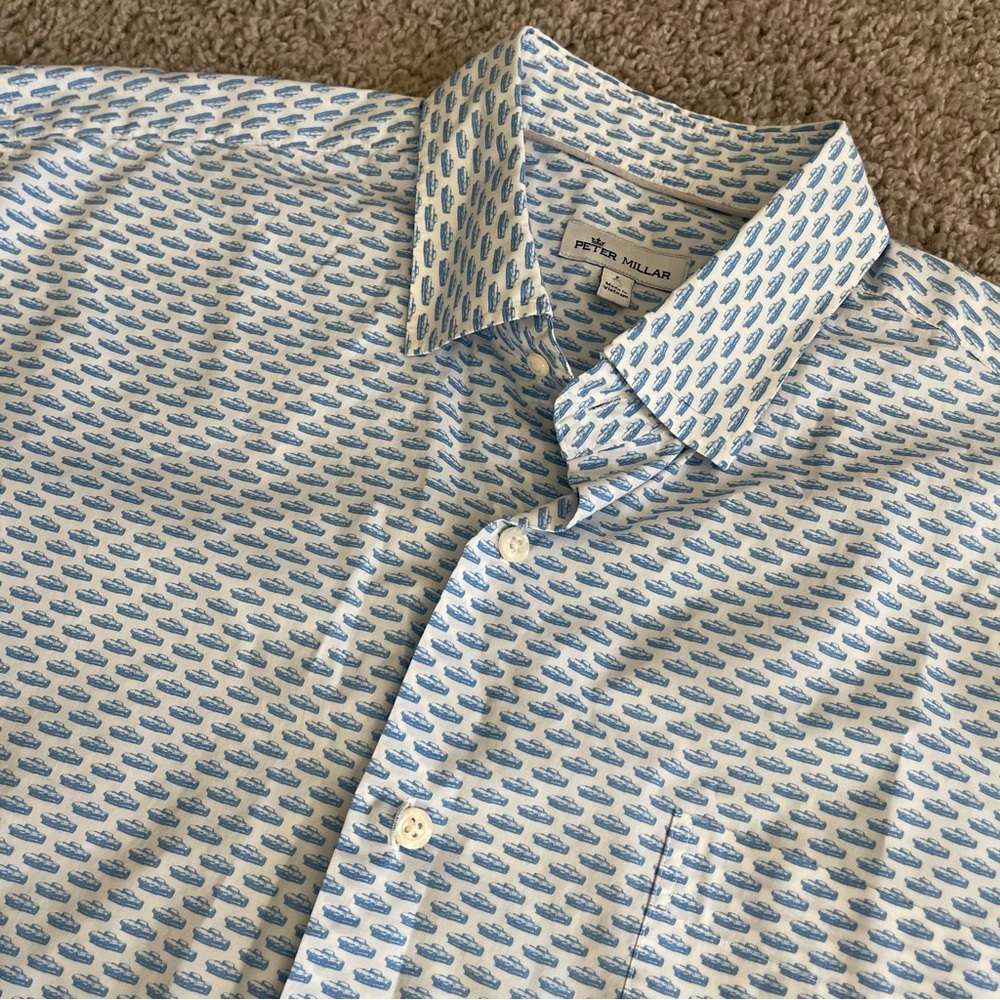 Peter Millar Convertible Car Short Sleeve Button Down Shirt